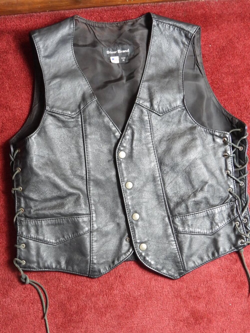 Steer Brand Men's M Genuine Leather Vest Black Motorcycle Biker Vest Vintage